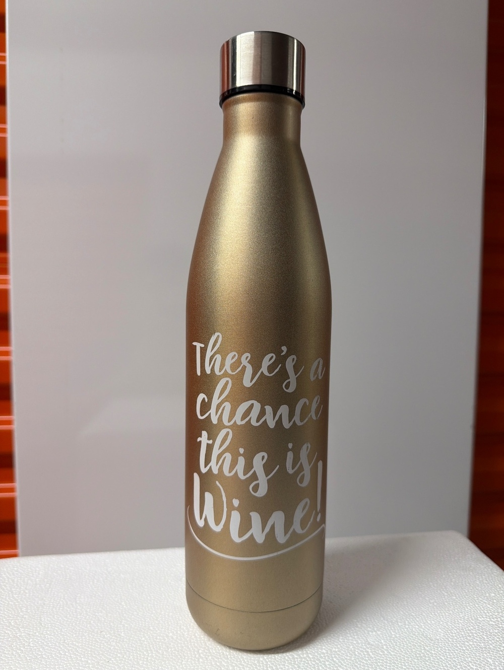 Gold Insulated Stainless Steel Water Bottle with Wine Quote